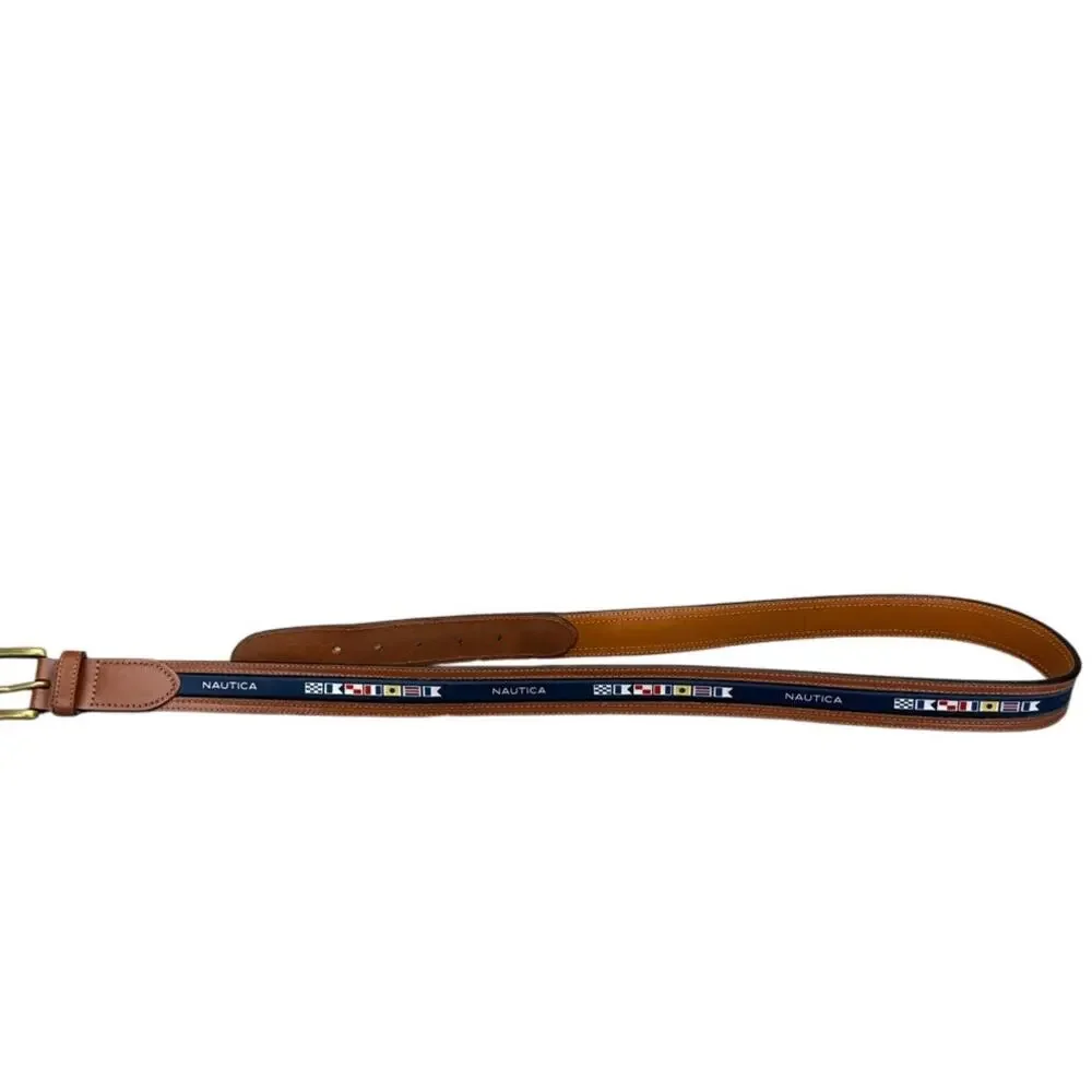 Nautica Brown Leather Blue Flag Logo 1